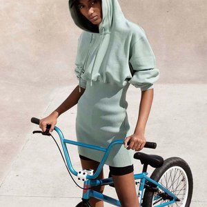 HARVE LEGER RIBBED HOODIE SWEATSHIRT MINI DRESS